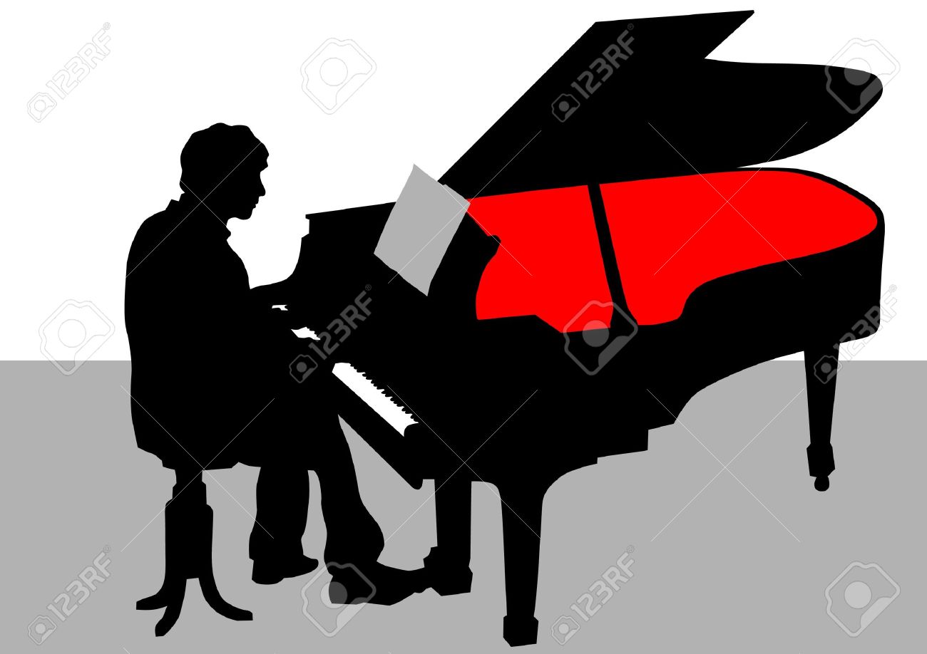 1300x918 Vector Drawing Of A Man Playing Piano On Stage Royalty Free