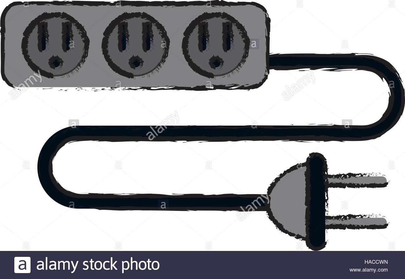 1300x895 Drawing Electric Extension Cord Cable And Plug Three Outlets Stock