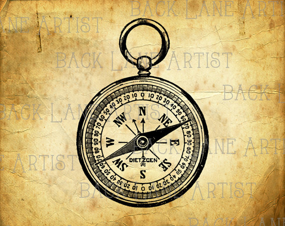 570x452 Vintage Pocket Compass Clipart Lineart Illustration Instant