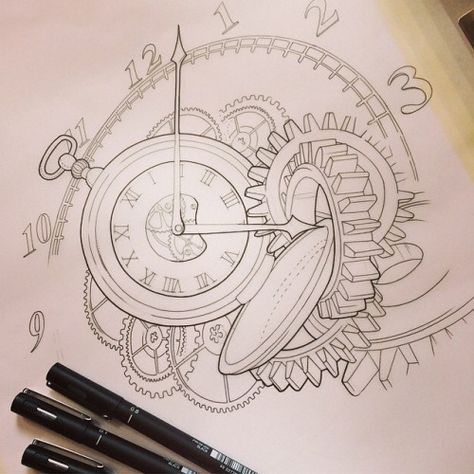 474x474 Broken Pocket Watch Drawing