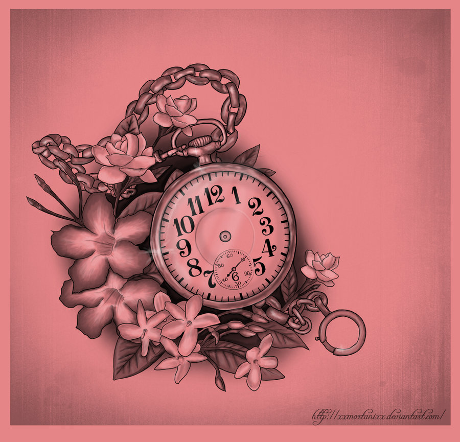 900x865 Pocket Watch And Flowers By Xxmortanixx