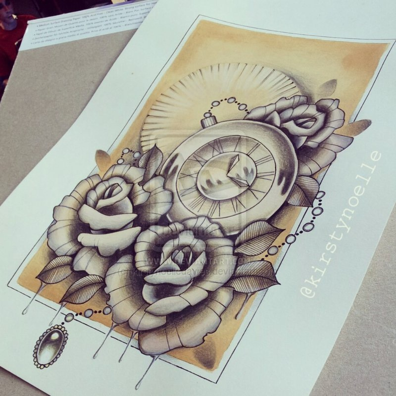 800x800 Pocket Watch And Rose Drawing Art Pocket Watch