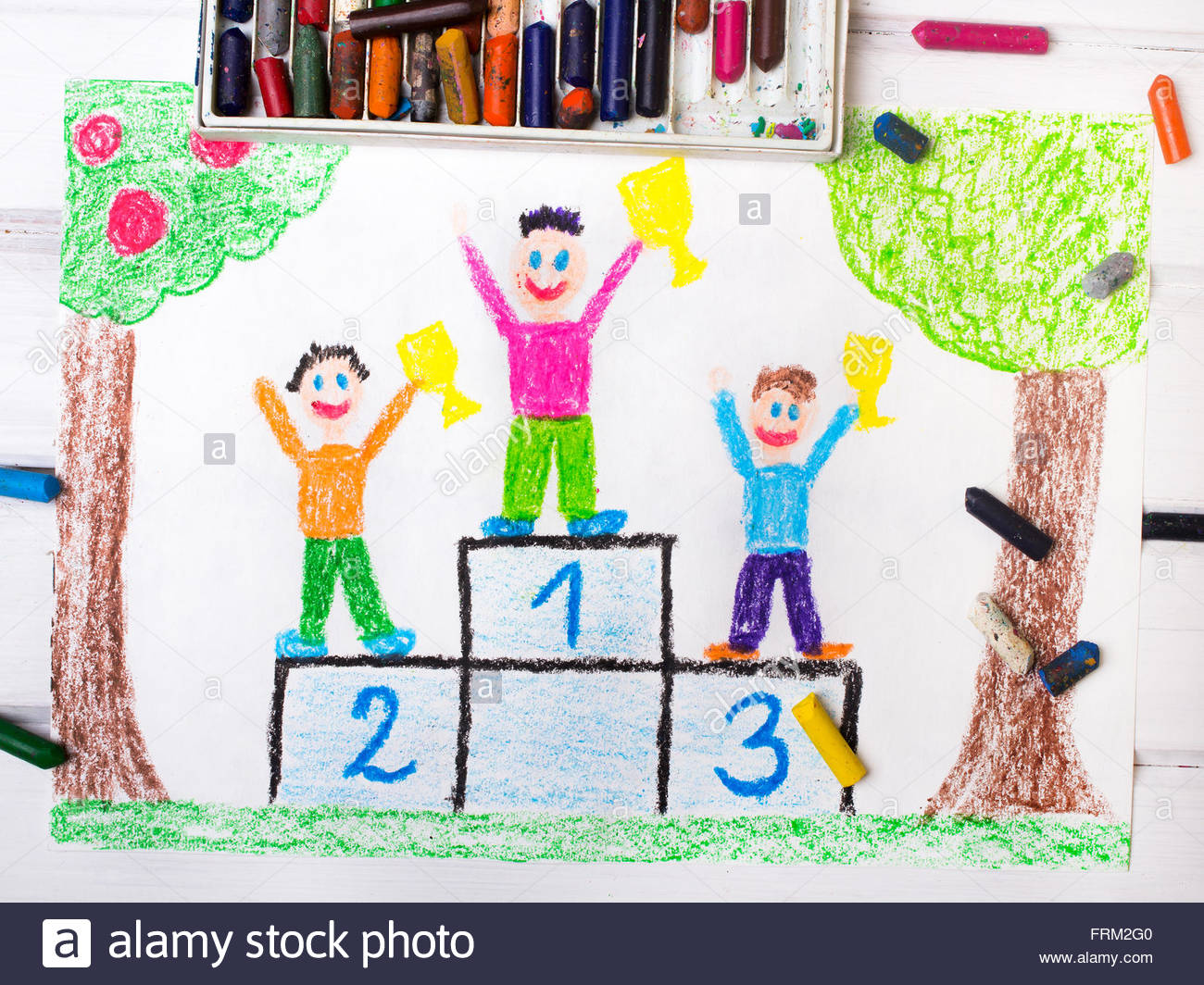 1300x1064 Colorful Drawing Happy Children Standing On The Winner Podium