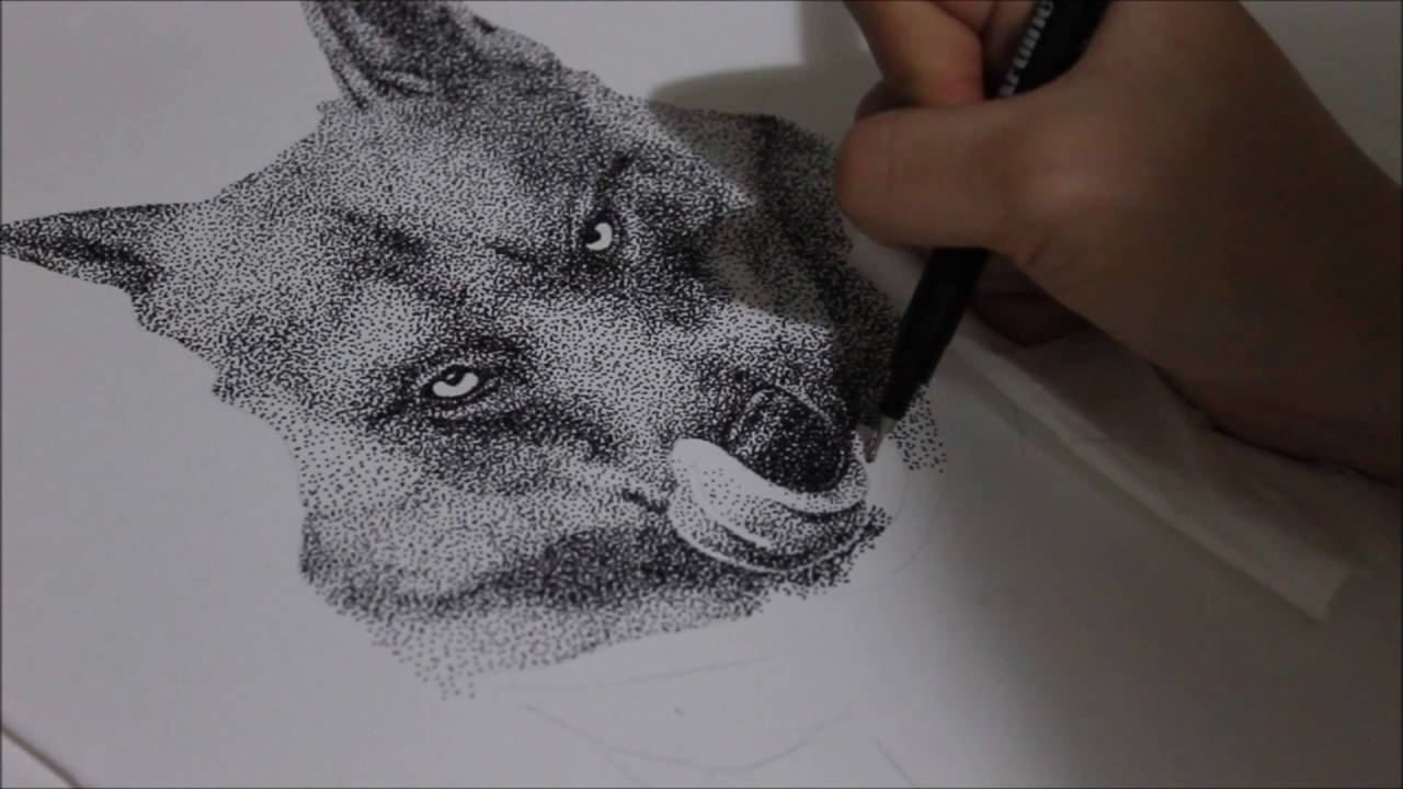 1280x720 Wolf Pointillism Drawing