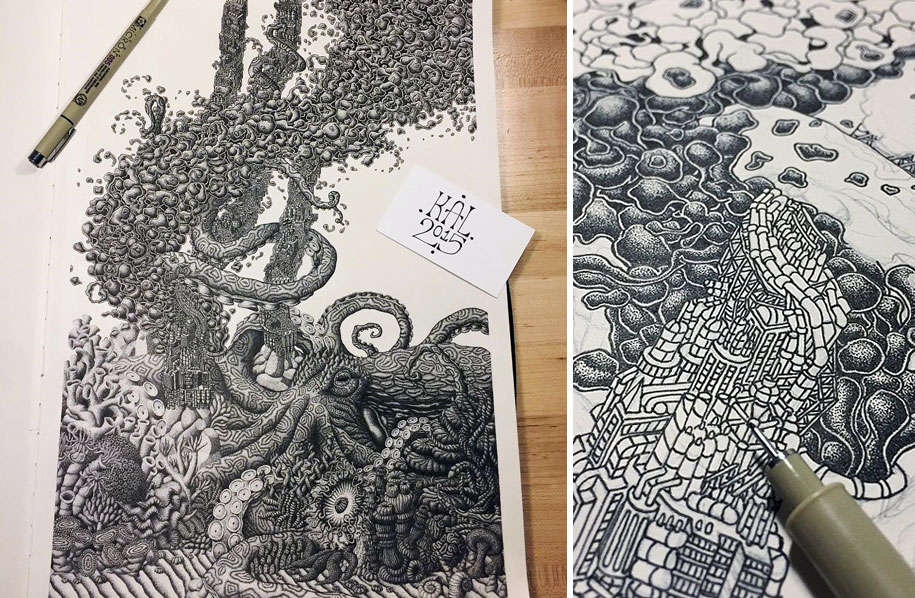 915x598 Surreal Pointillism Stippling Dot Art Kyle Leonard 3 Pen And Ink