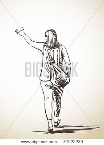 337x470 Sketch Woman Walking Away Pointing Vector Amp Photo Bigstock