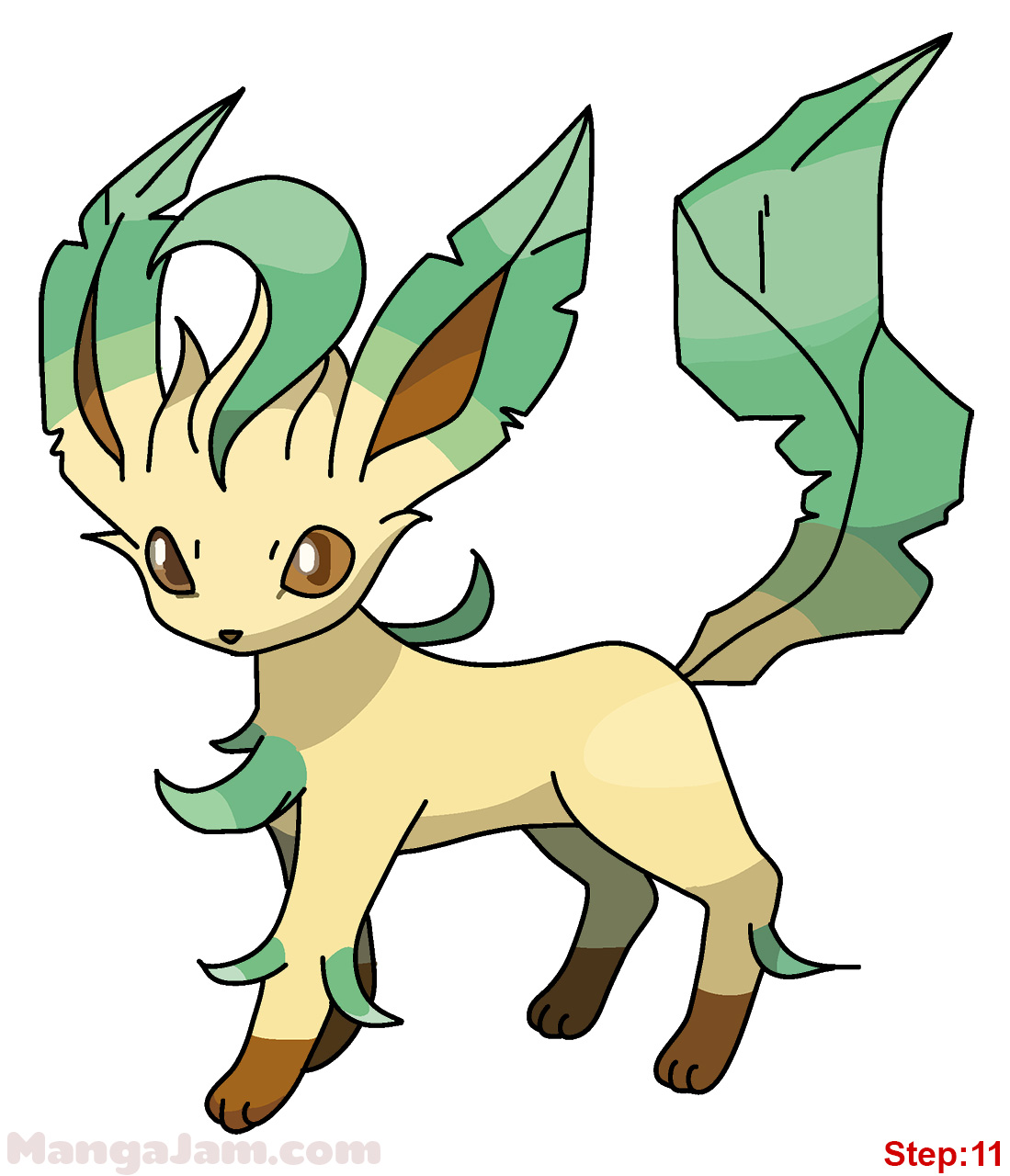 1099x1280 How To Draw Leafeon From Pokemon Step 11 Coloringdrawing