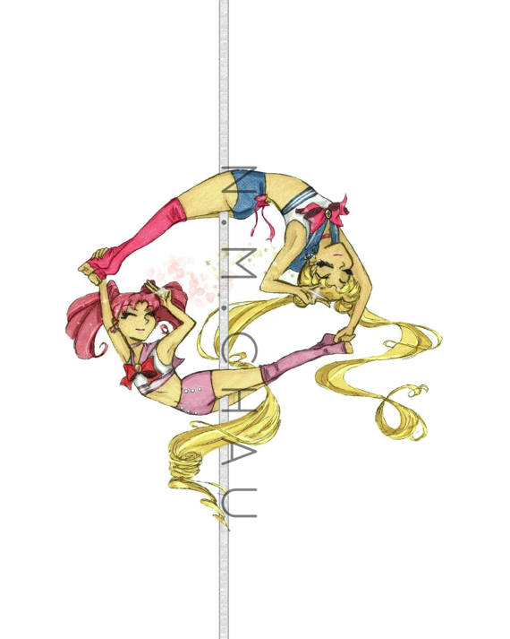 570x713 Pole Dancing Sailor Moon And Chibi Moon Colored Pencil Drawing