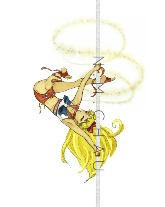 570x713 Pole Dancing Sailor Venus Colored Pencil Drawing Pole Dancing