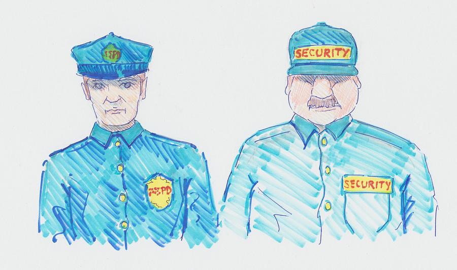 900x532 Policeman Security Guard Cartoon Drawing By Mike Jory