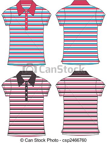 354x470 Lady Fashion Stripe Pattern Polo Vector Clipart