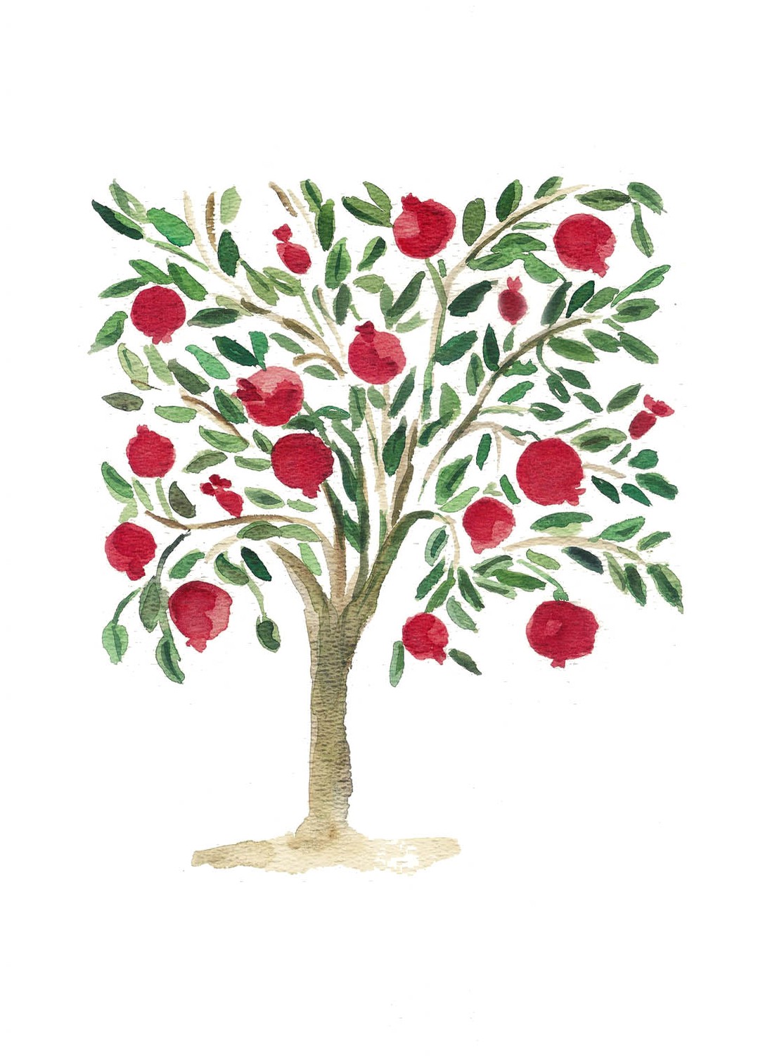 1078x1500 Pomegranate Tree, Folk Art Inspired Art, Mediteranean, Watercolor