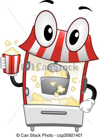 339x470 Mascot Popcorn Machine Handling Mascot Illustration