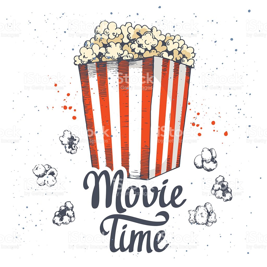 1024x1024 Vector Illustration With Sketch Popcorn Bucket. Cinema Snack. Hand