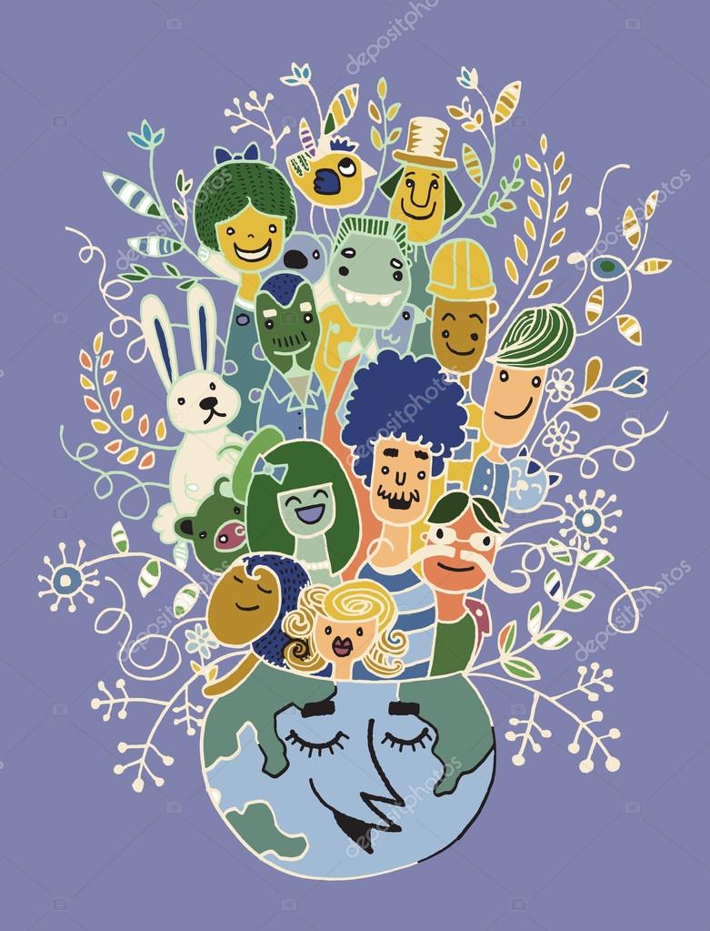 781x1023 Population Of Our World , Drawing Style Stock Vector 9george