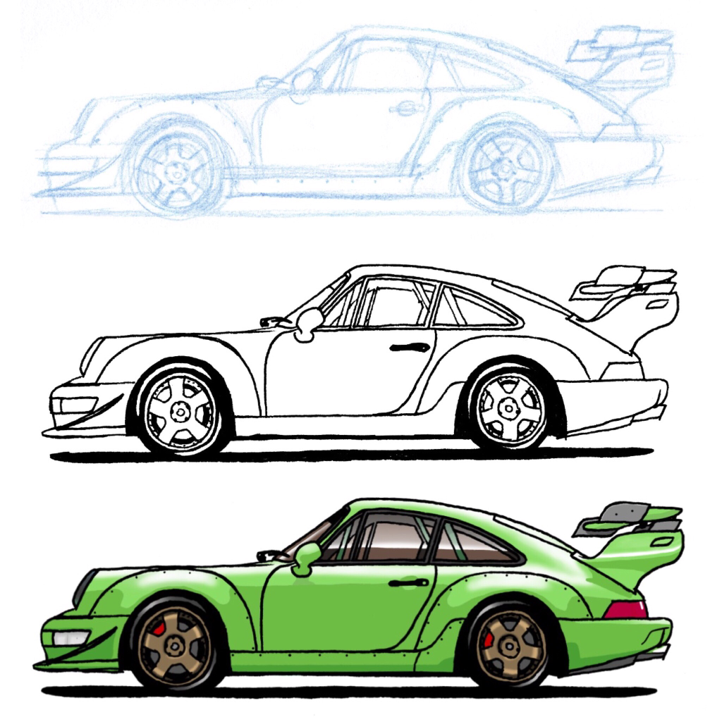 1024x1024 My Step By Step Drawing Of A Rwb Porsche 964 Autos