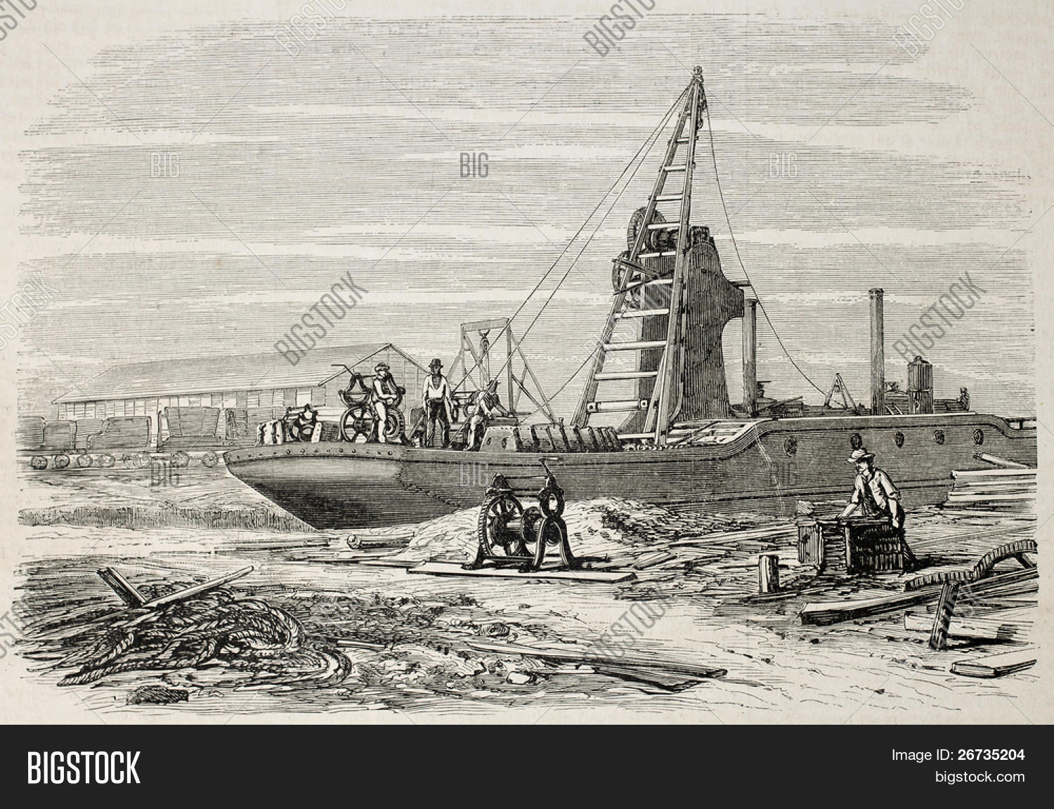 1500x1152 Old Illustration Dredger Port Said Image Amp Photo Bigstock