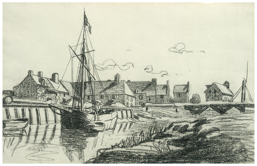 900x580 The Port At Touques Drawing By Claude Monet