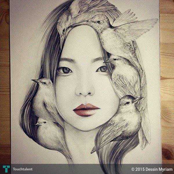 600x600 Birds Drawing Girl Touchtalent