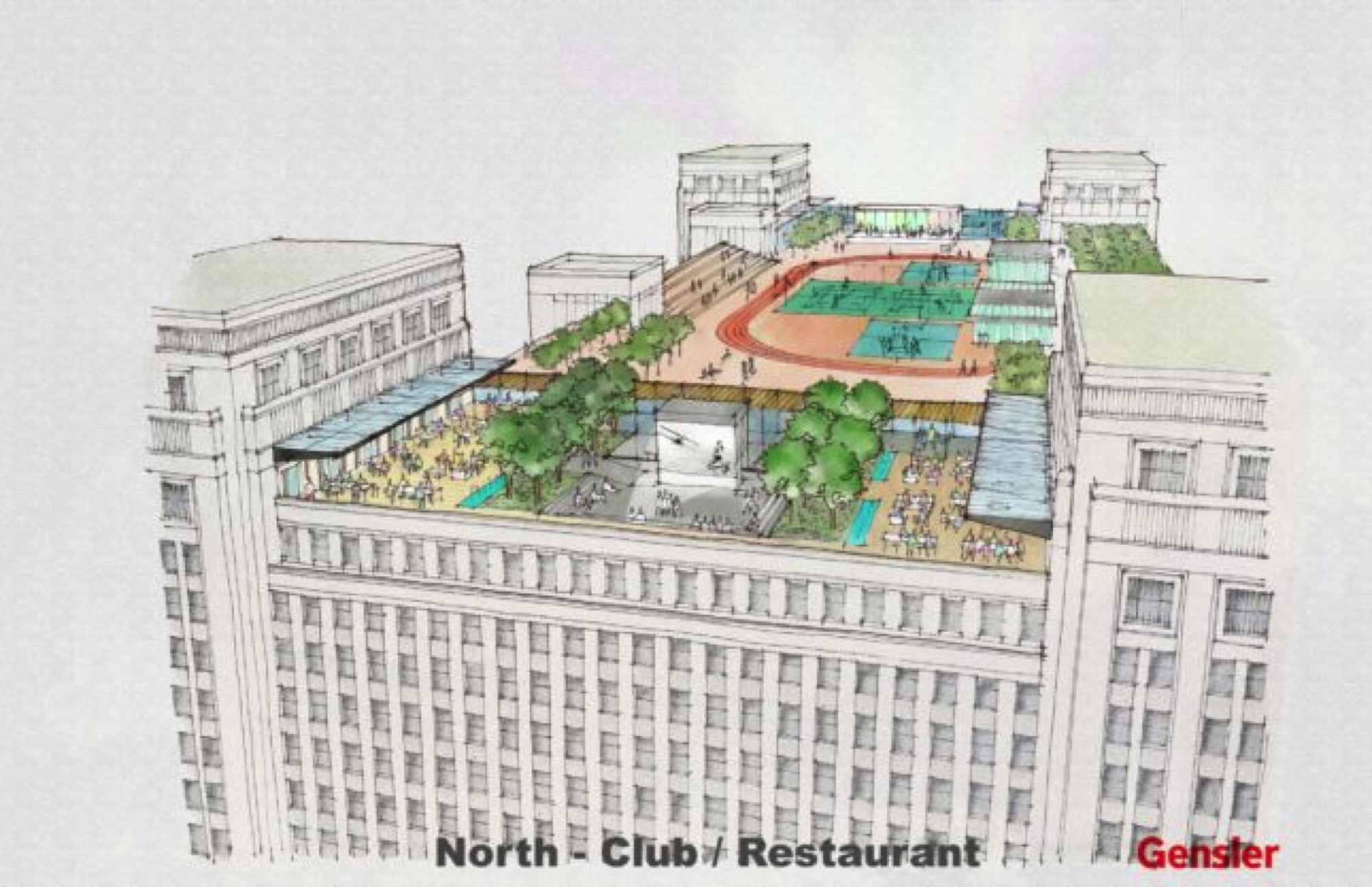 2000x1293 Drawing Of The Rooftop Amenities Proposed For The Old Chicago Post