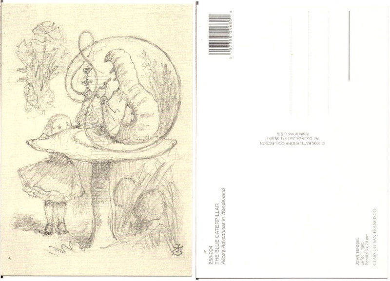 800x577 Alice In Wonderland Art Postcard, The Blue Caterpillar, Pencil