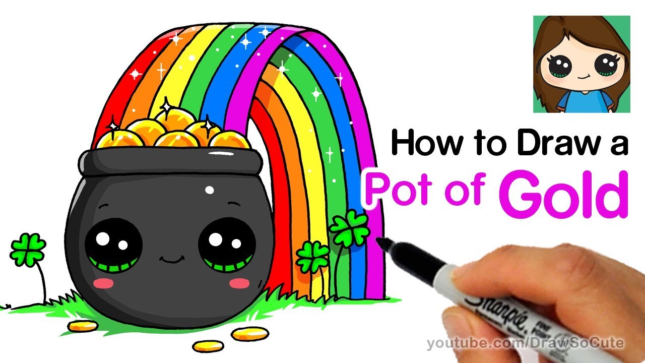 1280x720 How To Draw A Pot Of Gold With Rainbow Easy