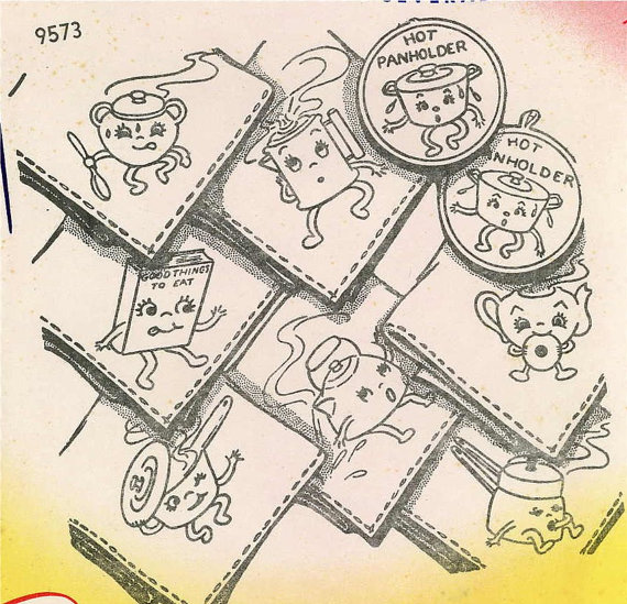 570x549 Animated Pots Pans Embroidery 9573 For Kitchen Towels Coffee Pot