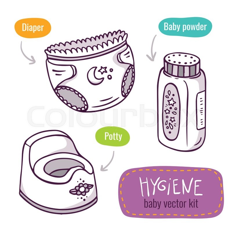 800x800 Vector Line Art Icon Set With Baby Products For Hygiene