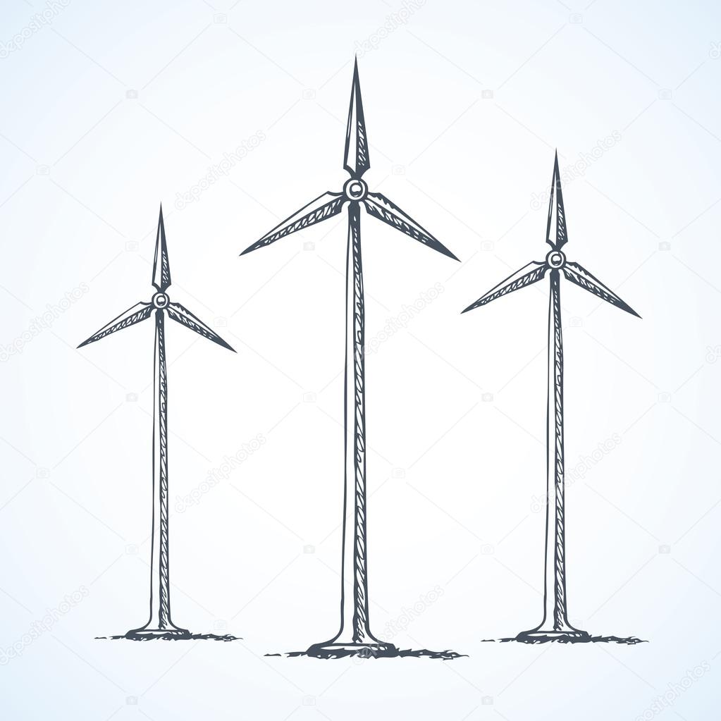 1023x1023 Wind Power Plant. Vector Drawing Stock Vector Marinka