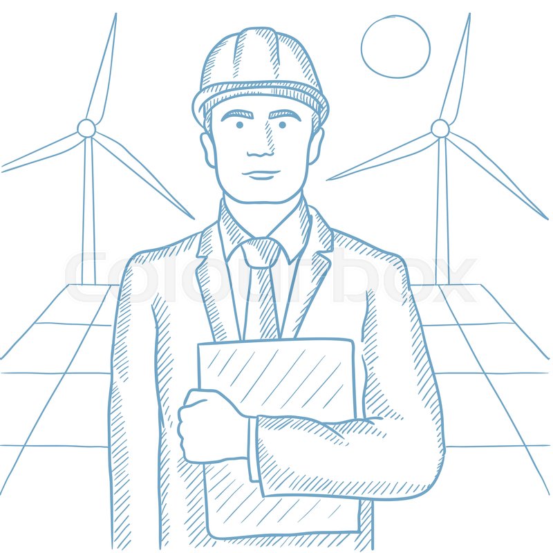 800x800 Worker Of Solar Power Plant And Wind Farm. Confident Man