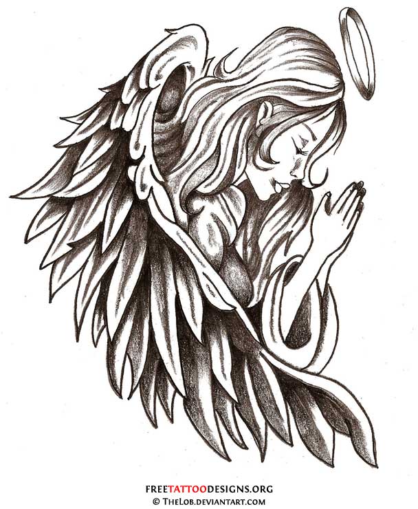 608x740 Guardian Praying Angel Tattoo Design