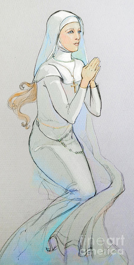 454x900 Praying Nun Drawing By Lada Hunt