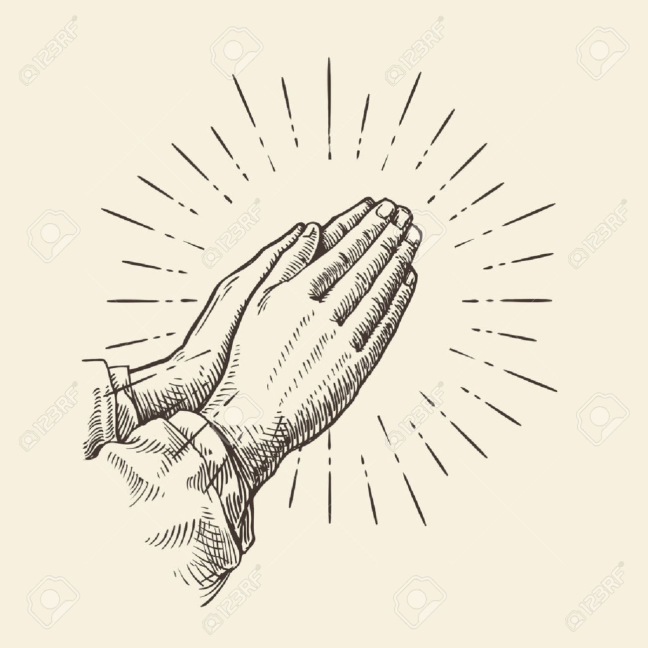 1300x1300 Praying Hands. Hand Drawn Sketch Vector Illustration Royalty Free