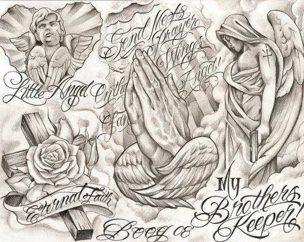 1048x835 Praying Hands And Ange Chicano Tattoo Design Tattoo