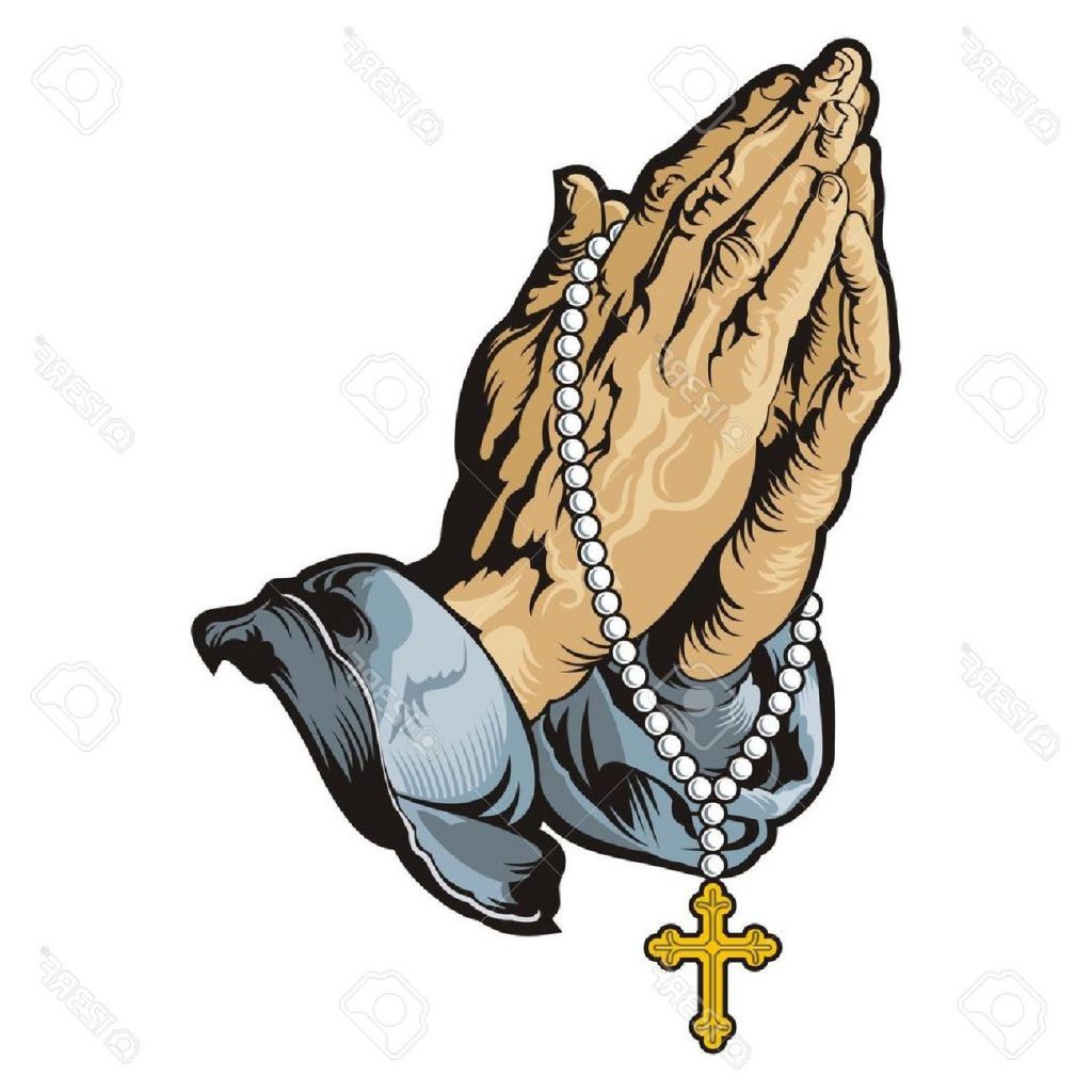 1024x1024 Unique Praying Hands With Rosary Vector Drawing