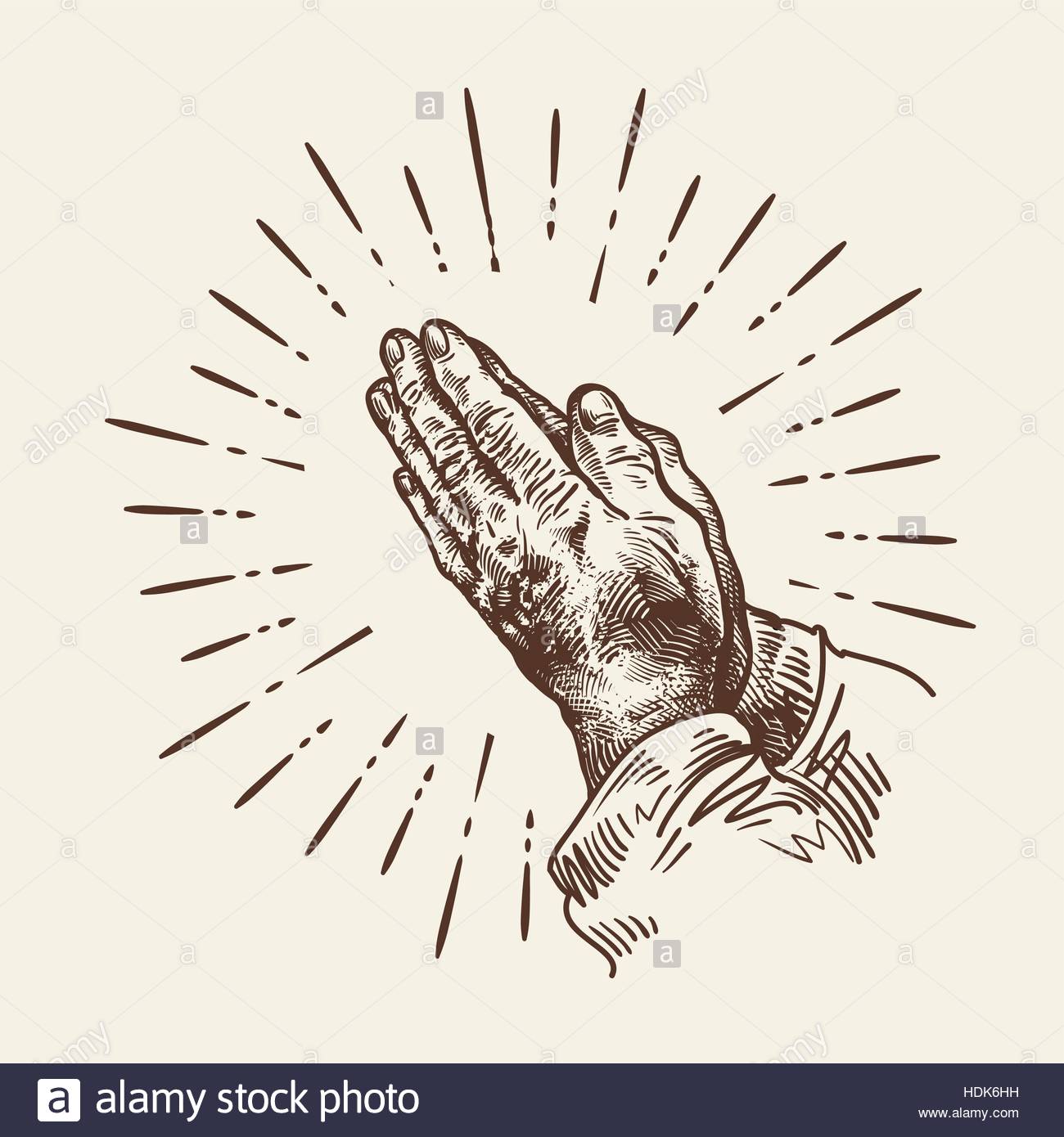 1300x1390 Hand Drawn Praying Hands. Sketch Vector Illustration Stock Vector