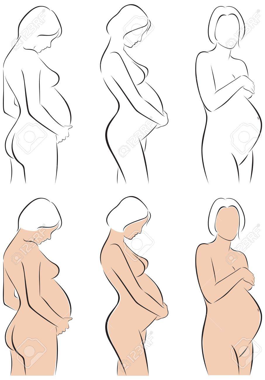 907x1300 Stylized Line Drawing Pregnant Woman Royalty Free Cliparts