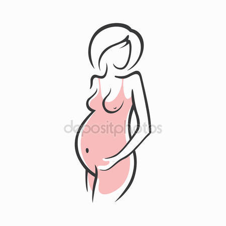 450x450 Drawing Linear Beautiful Pregnant Girl In Pink Clothes. Birth