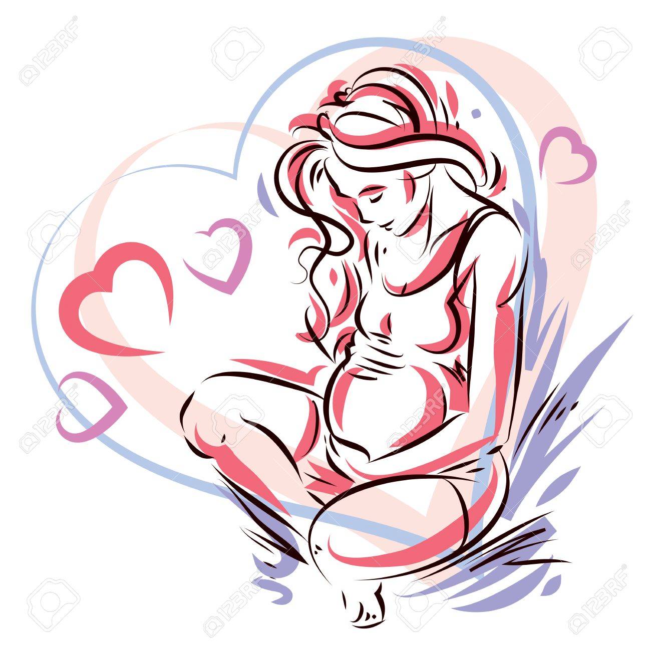 1300x1300 Pregnant Female Surrounded By Heart Shape Frame Hand Drawn Vector
