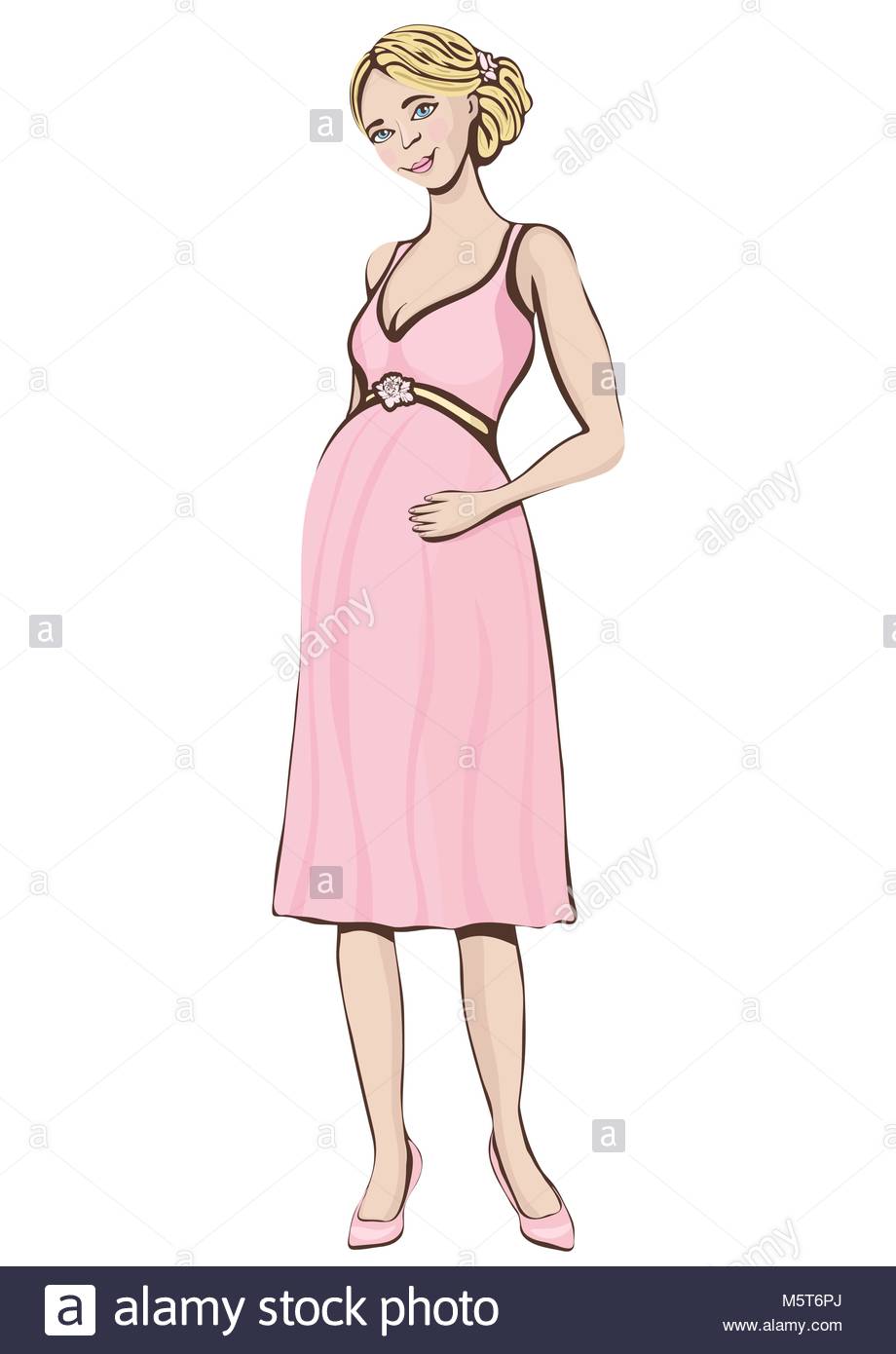 920x1390 Pregnant Woman, Vector Hand Drawing. Colored Cartoon Portrait