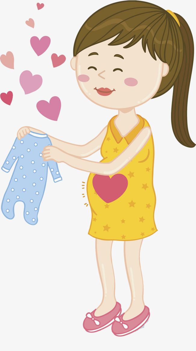 650x1163 Pregnant Women With Long Hair, Baby Clothes, Cartoon Hand Drawing