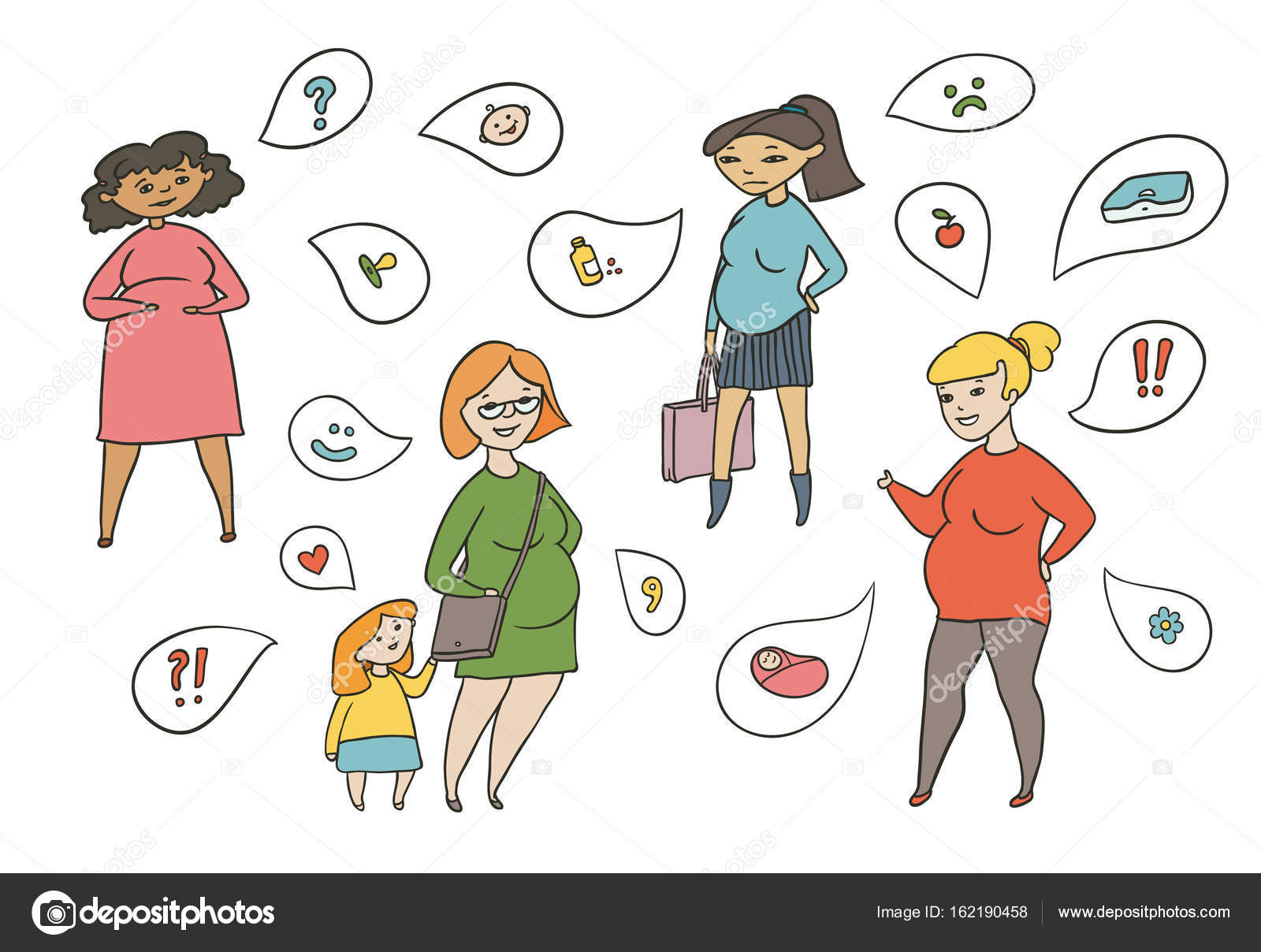 1600x1208 Vector Coloured Sketch Illustration Set Of Pregnant Women