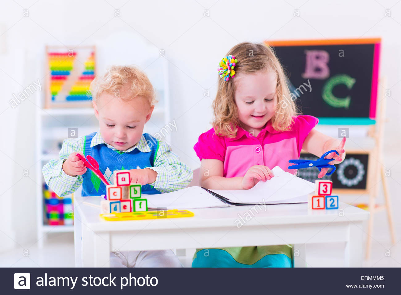 1300x956 Kids Preschool. Two Children Drawing And Painting