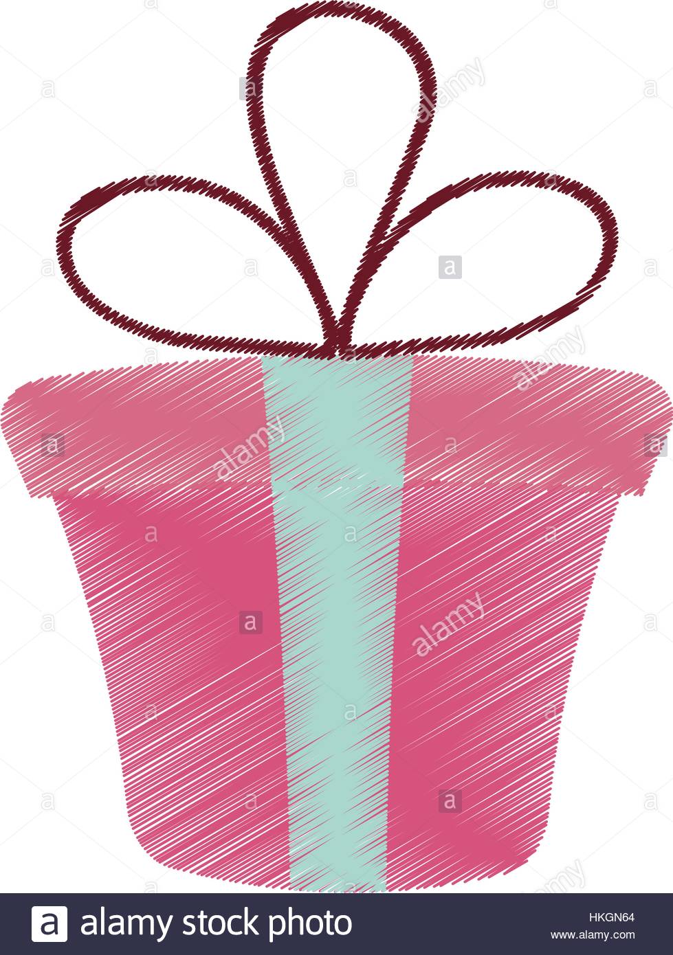 979x1390 Drawing Pink Gift Box Present Ribbon Valentine Day Vector Stock