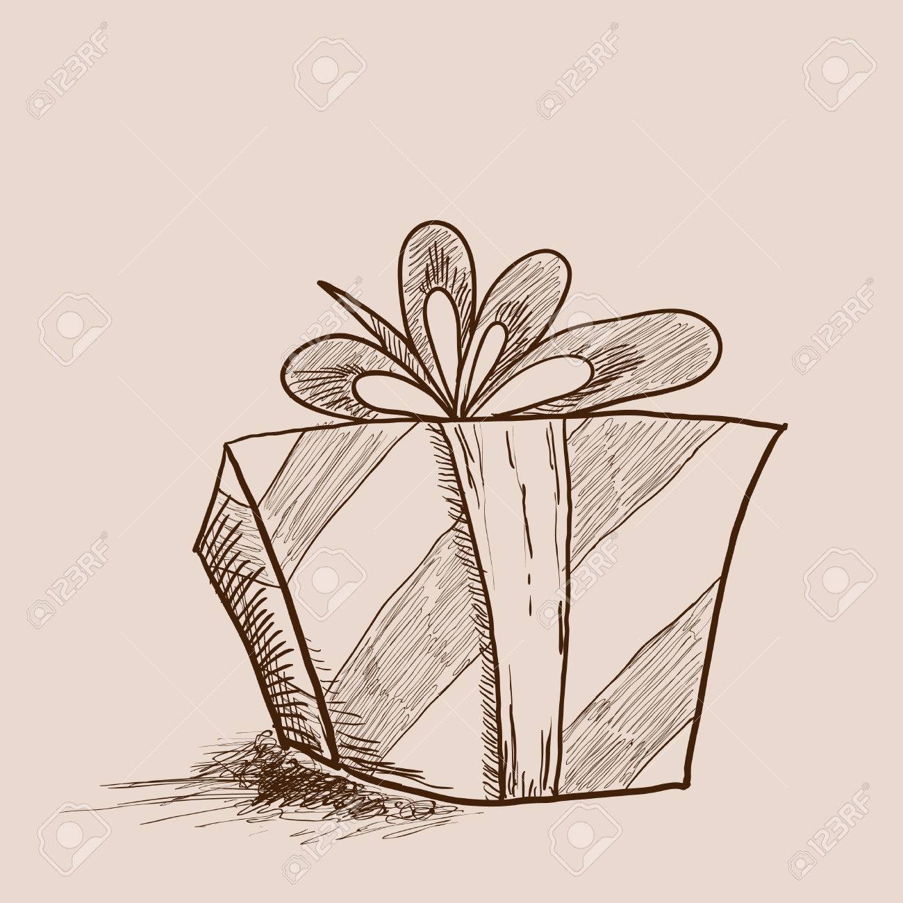1300x1300 Illustration Of Present Box Hand Draw With Bow Royalty Free
