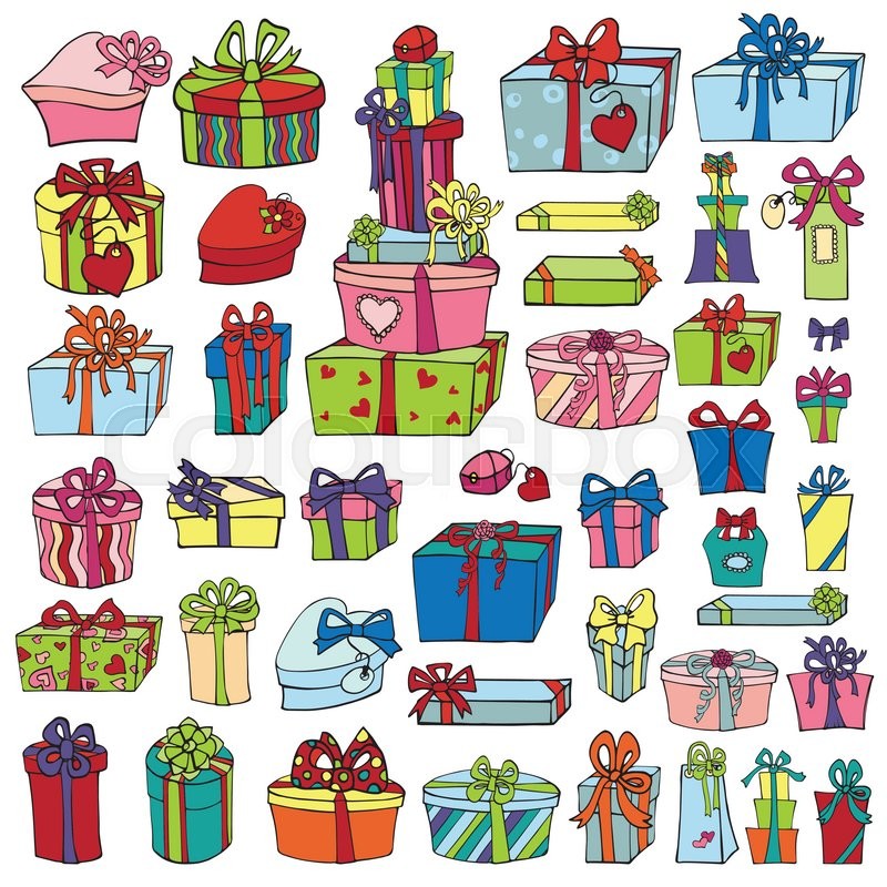800x800 Gift Boxes,presents Set.colored Holiday Doodle Isolated Vector