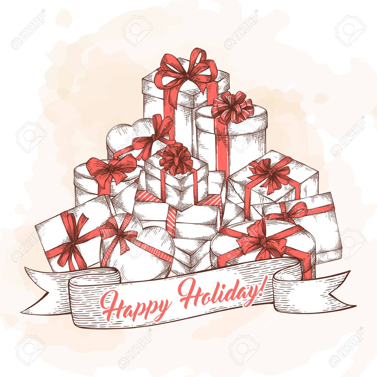 1300x1300 Hadn Drawn Pile Gift Boxes In Retro Sketch Style. Lots