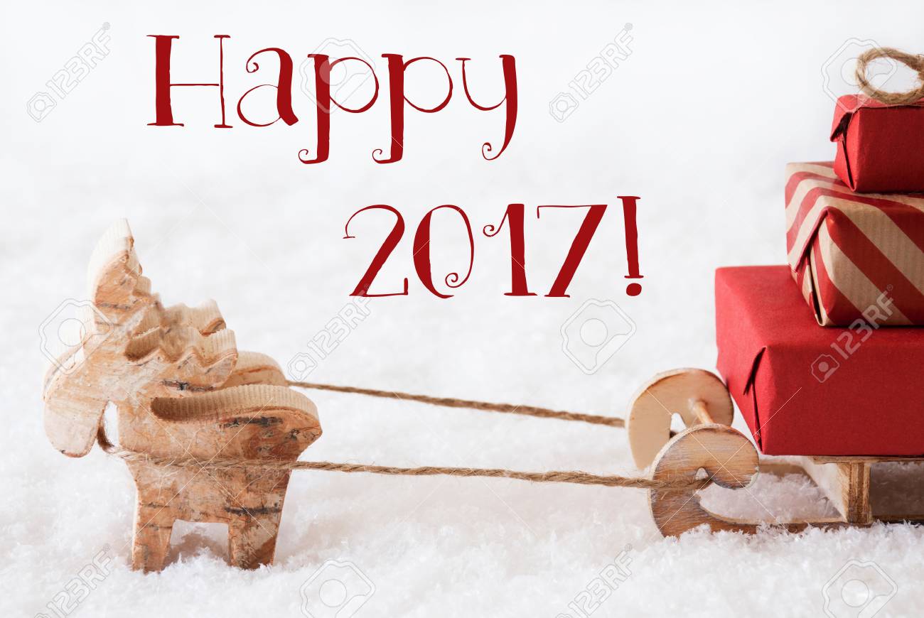 1300x870 Moose Is Drawing A Sled With Red Gifts Or Presents In Snow