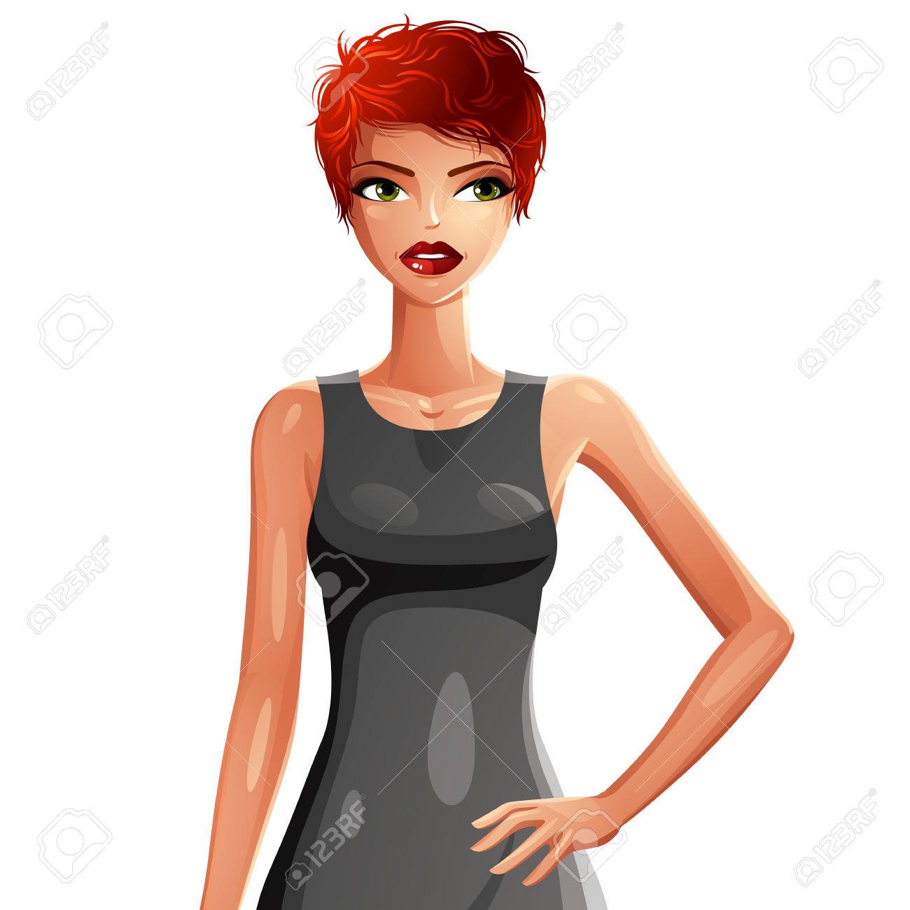 1300x1300 Vector Drawing Of Young Pretty Lady With Fashionable Female Short
