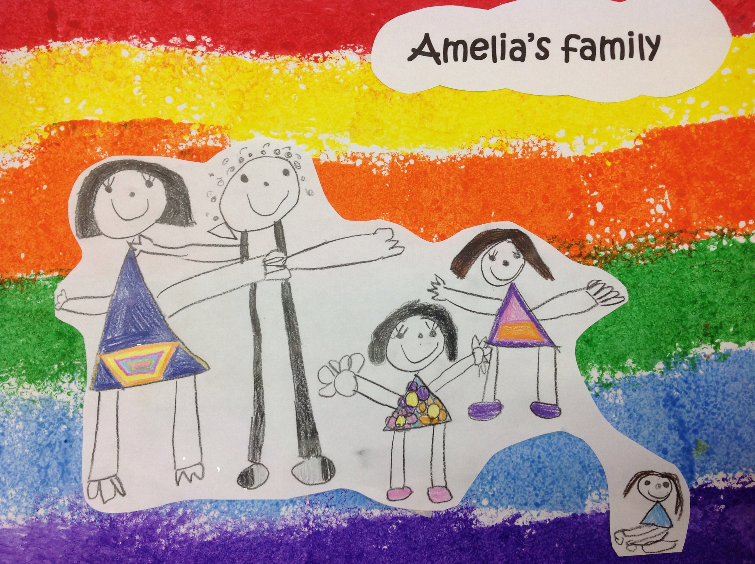 2592x1936 Pre Primary Drawing Of Family Stuck Onto Sponge Painted Rainbow As